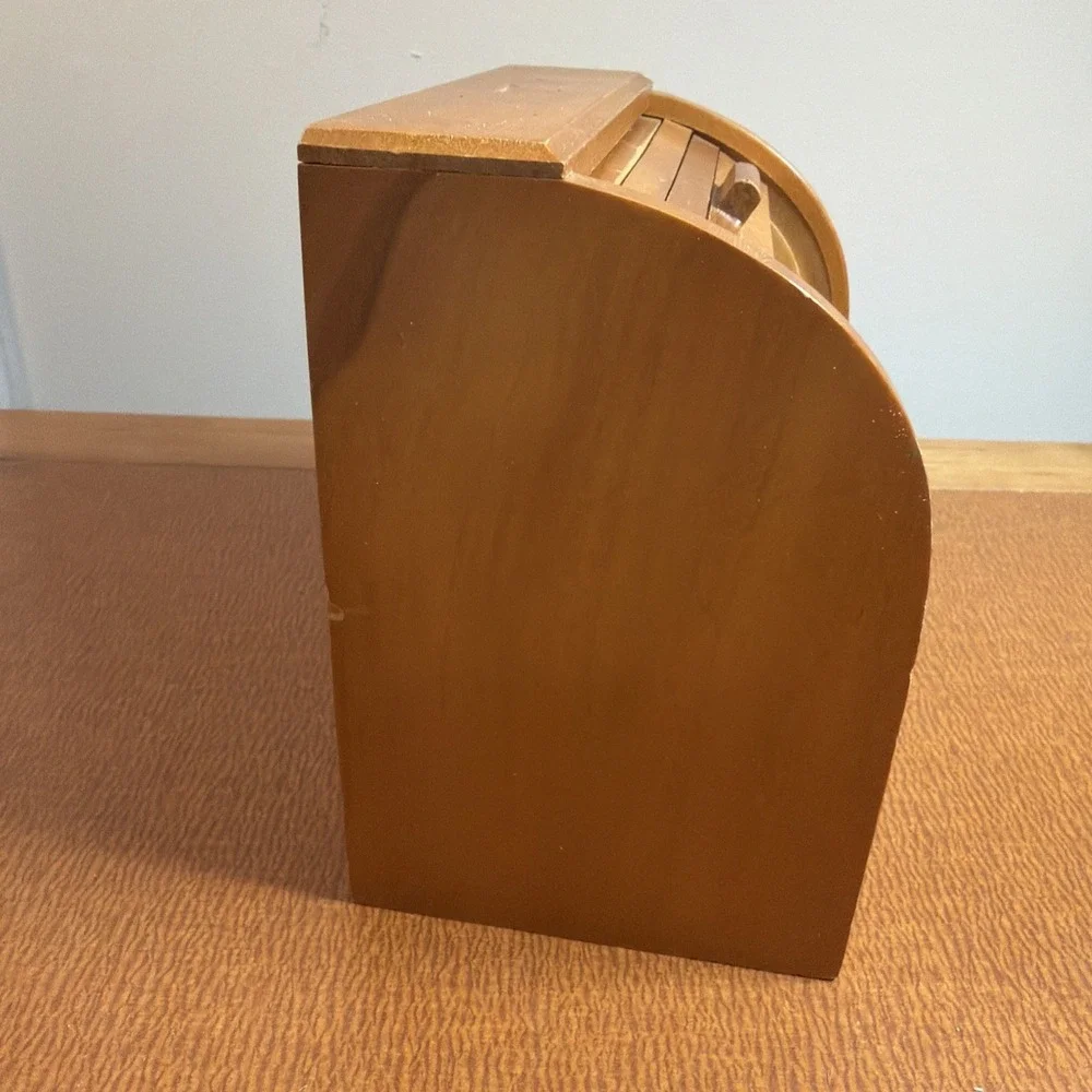 Vintage Wooden Roll Top Jewelry Box Mini Desk Organizer Drawers Made in Taiwan